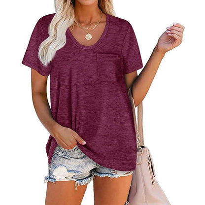 Women's Summer Short Sleeve Crew Neck Pocket Top