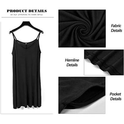 Women's Summer Spaghetti Strap Casual Swing Tank Beach Cover Up Dress with Pockets