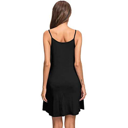 Women's Summer Spaghetti Strap Casual Swing Tank Beach Cover Up Dress with Pockets