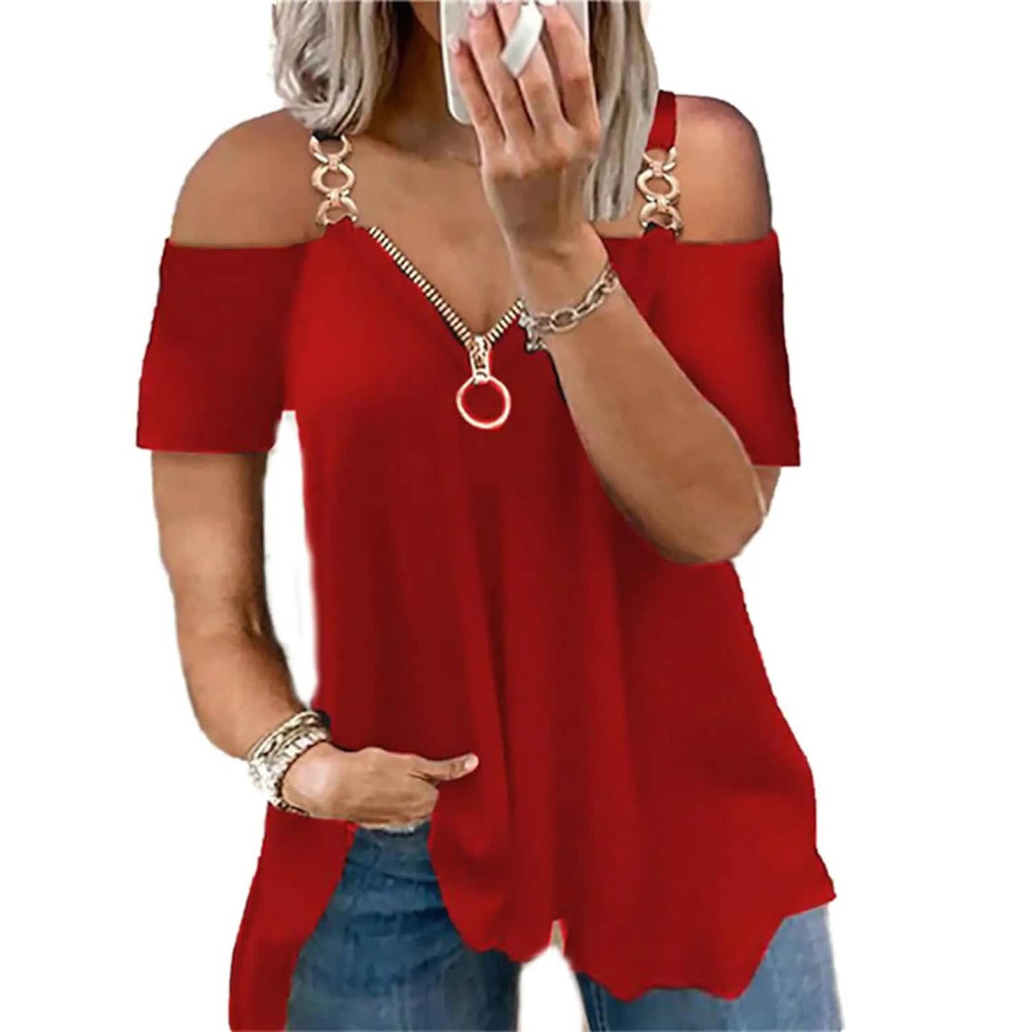 Women's Tailored Zip Crew Neck Plus Size Top