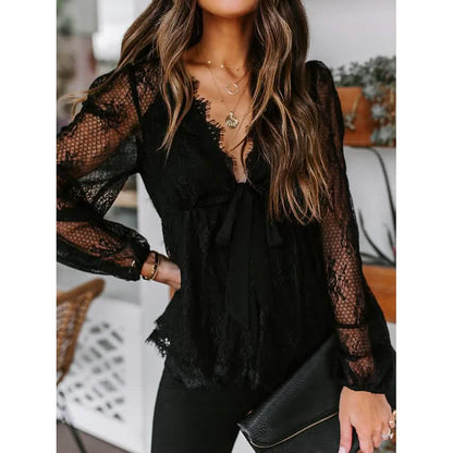 Women's Tunic Blouse Eyelet Top V Neck Tops