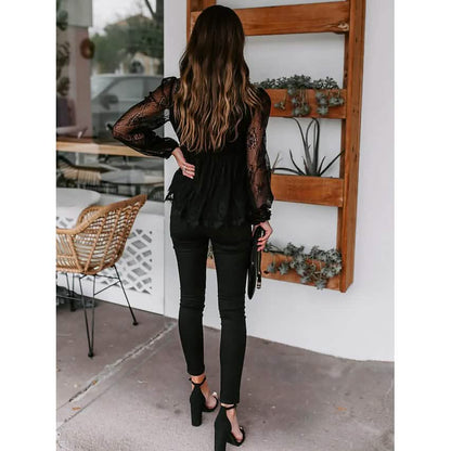 Women's Tunic Blouse Eyelet Top V Neck Tops