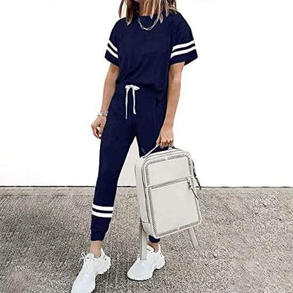 Women's Two Piece Outfits Casual Tracksuits Short Sleeve Sweatsuits with Pockets