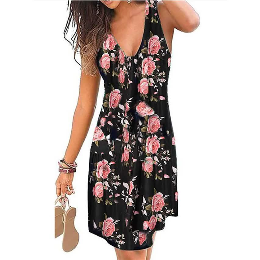 Women's V-Neck A-Line Knee Length Skirt