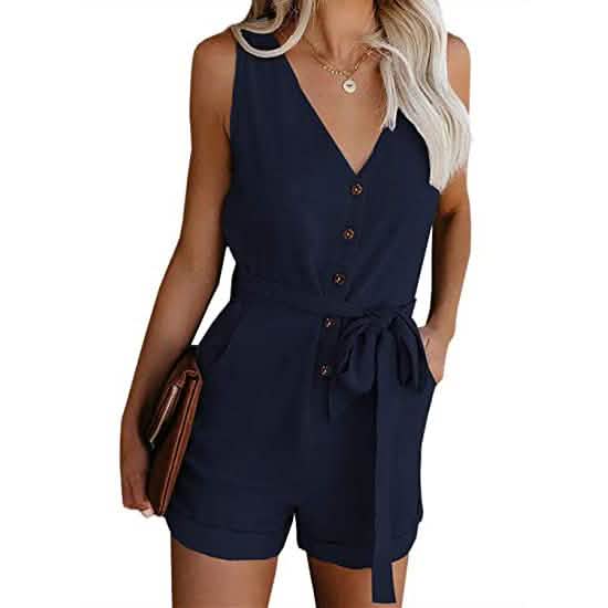 Women's V Neck Jumpsuits Casual Sleeveless Romper