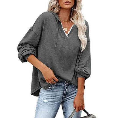 Women's V-neck Pullover Hoodie Sweater