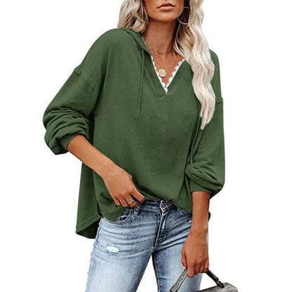 Women's V-neck Pullover Hoodie Sweater