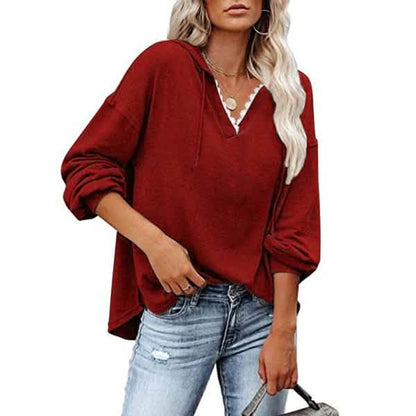 Women's V-neck Pullover Hoodie Sweater