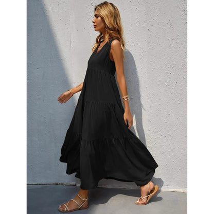 Women's V-neck Ruffle Hem Solid Dress
