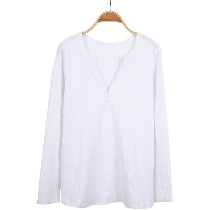Women's V Neck Waffle Knit Henley Tops