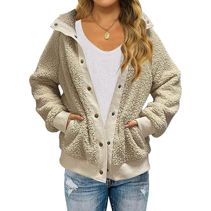 Womens Winter Sherpa Fleece Button Jacket Coat