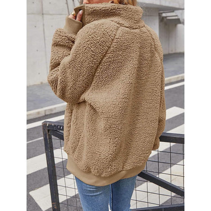 Womens Winter Sherpa Fleece Button Jacket Coat
