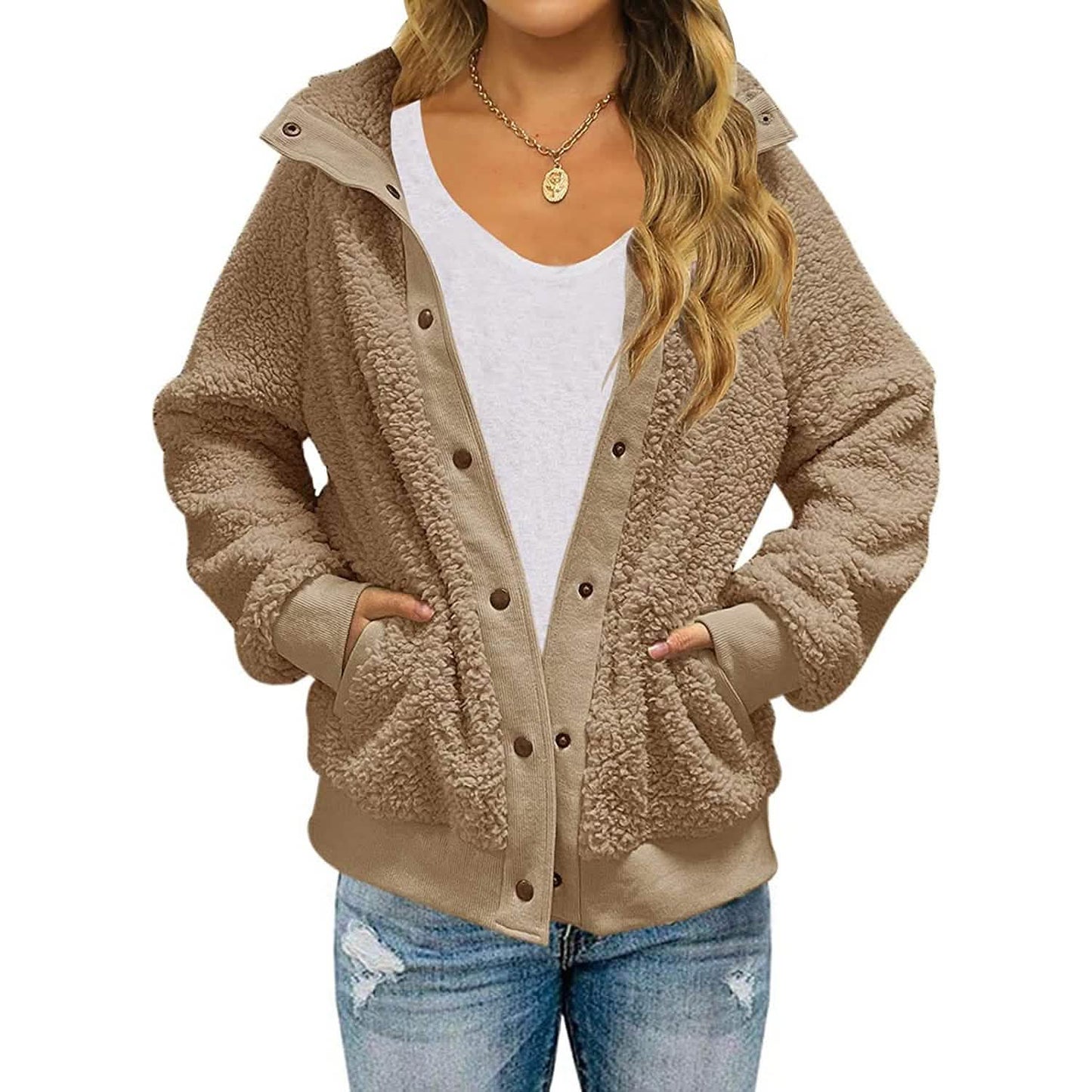 Womens Winter Sherpa Fleece Button Jacket Coat