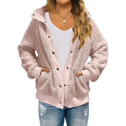 Womens Winter Sherpa Fleece Button Jacket Coat