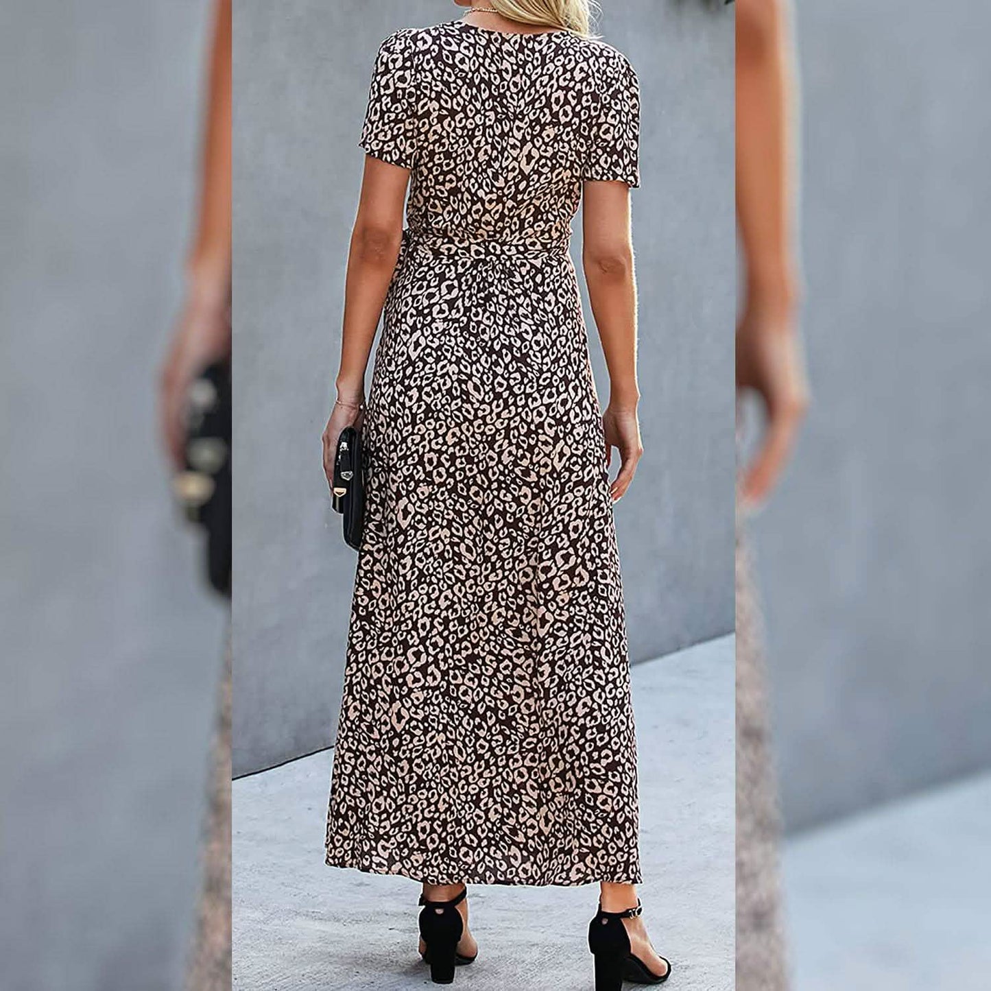 Women's Wrap V Neck Maxi Dresses Short Sleeve Split Casual Long Dress