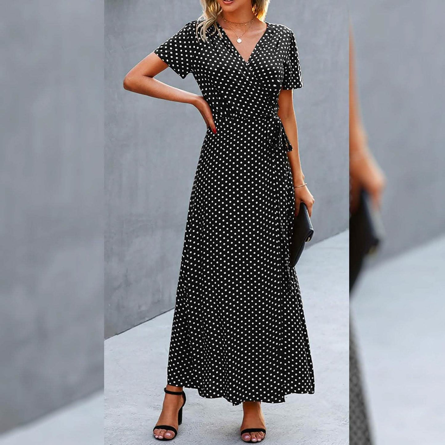 Women's Wrap V Neck Maxi Dresses Short Sleeve Split Casual Long Dress