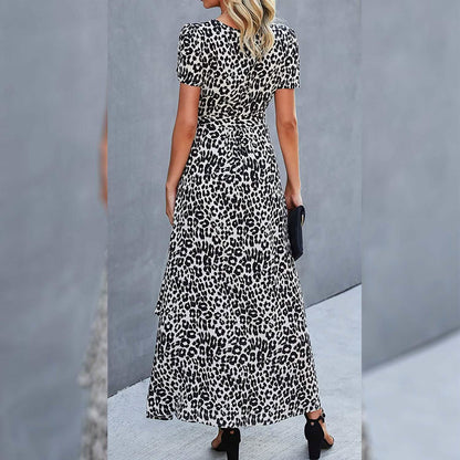 Women's Wrap V Neck Maxi Dresses Short Sleeve Split Casual Long Dress
