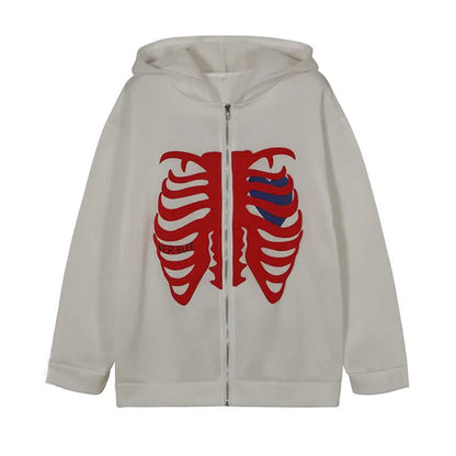 Women's Zip Up Skeleton Letter Hoodie Sweatshirt