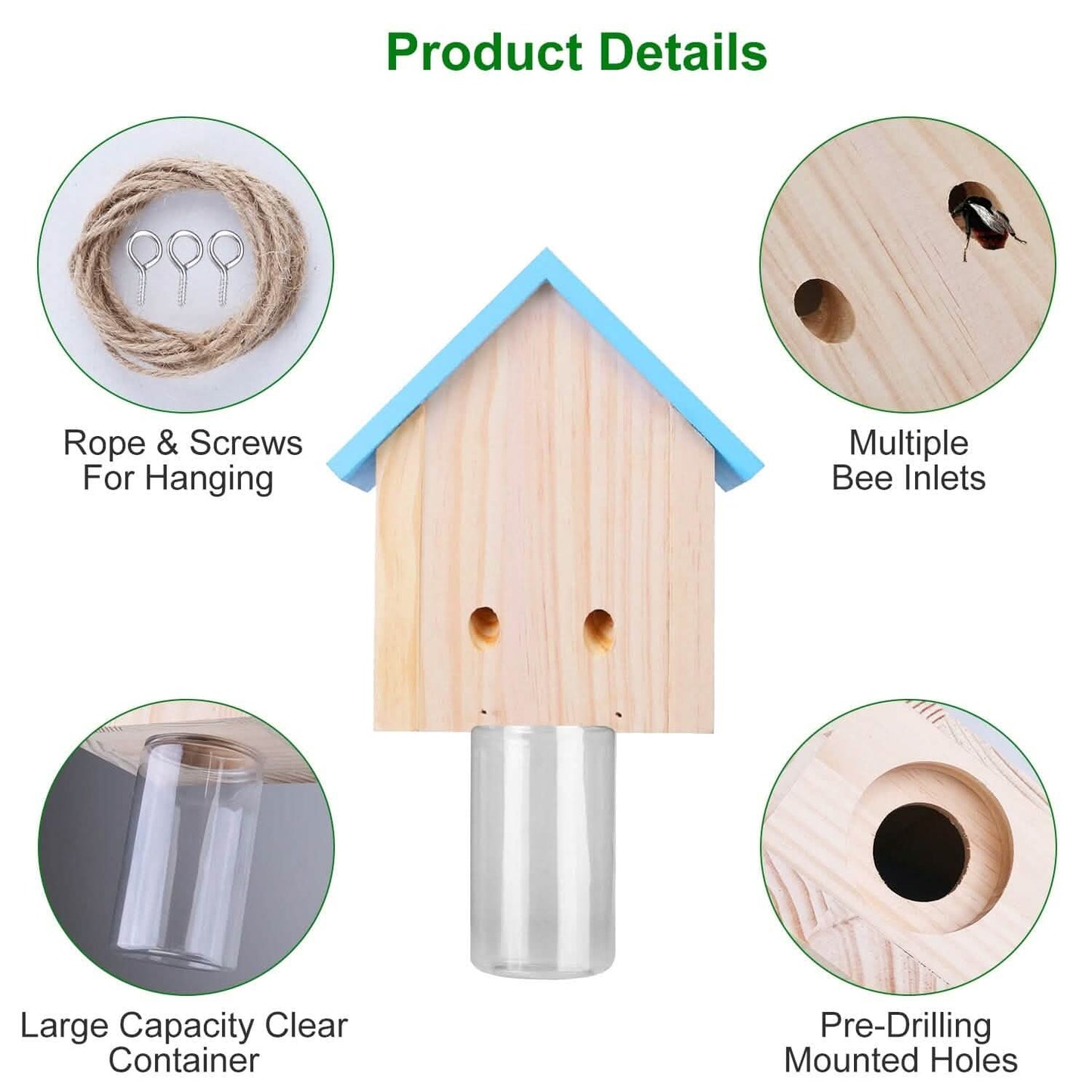 Wood Carpenter Bee Trap Outdoor Natural Pine Wood