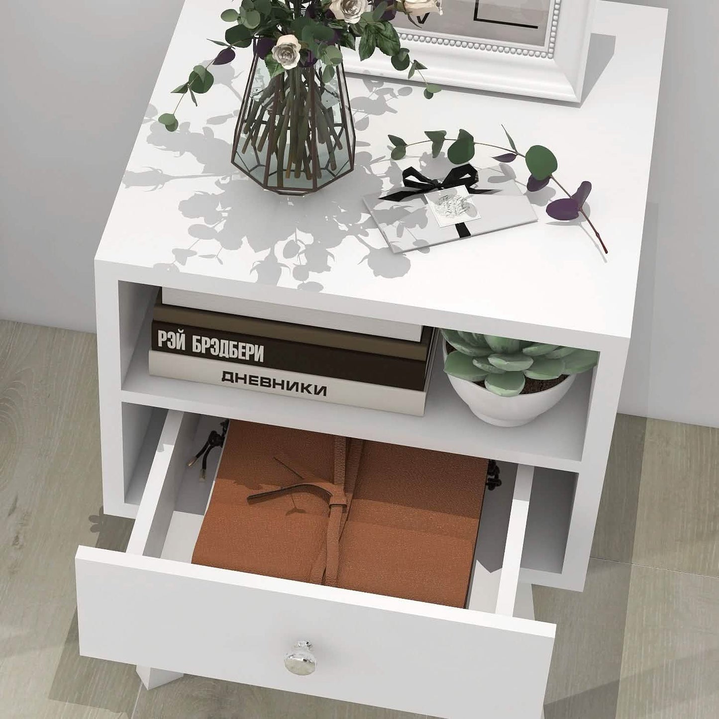 Wood Nightstand with Drawer