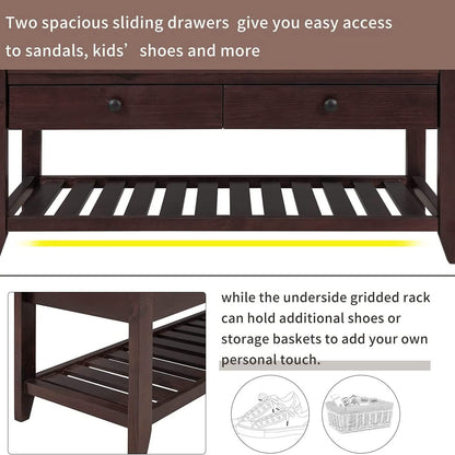 Wood Storage Bench with 2 Drawer Shoe Rack