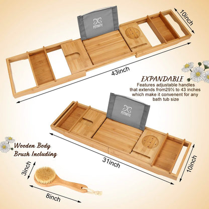 Wooden Bathtub Tray with Wine Glass Slot Phone Tray Book Holder