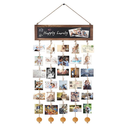 Wooden Hanging Picture Frame Display String Ropes with 30 Clips Writable Blackboard
