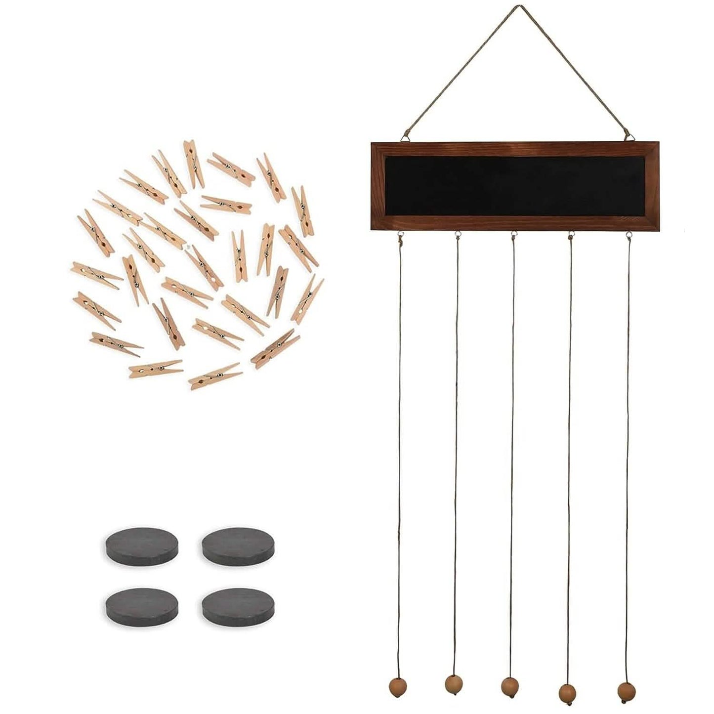 Wooden Hanging Picture Frame Display String Ropes with 30 Clips Writable Blackboard