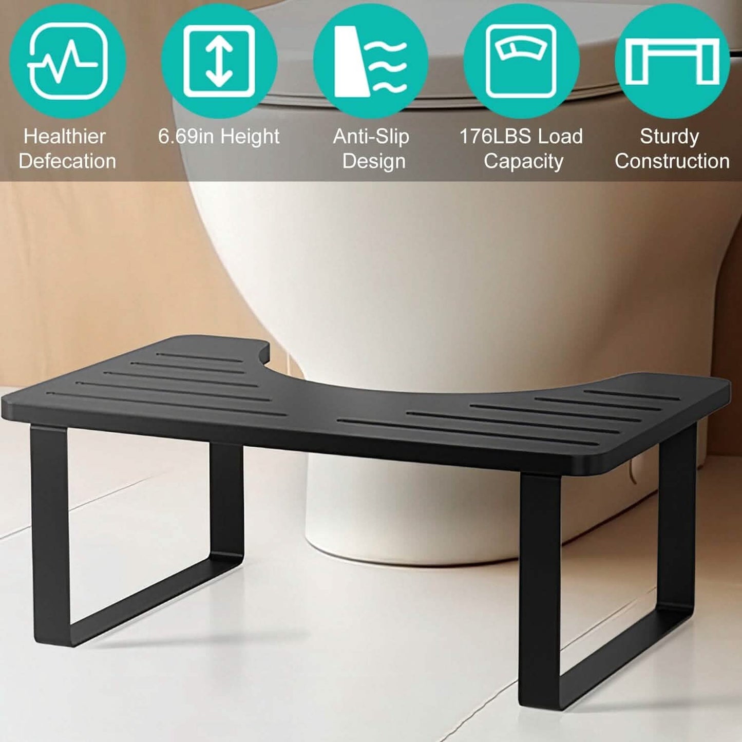 Wooden Metal Stool Height Bathroom Toilet Stool