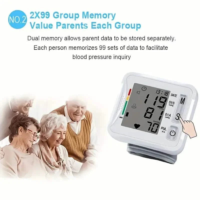 Wrist Blood Pressure Monitor with LCD Display, Adjustable Cuff with Irregular Heartbeat Detection