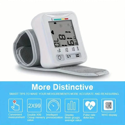 Wrist Blood Pressure Monitor with LCD Display, Adjustable Cuff with Irregular Heartbeat Detection