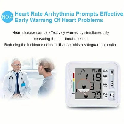 Wrist Blood Pressure Monitor with LCD Display, Adjustable Cuff with Irregular Heartbeat Detection