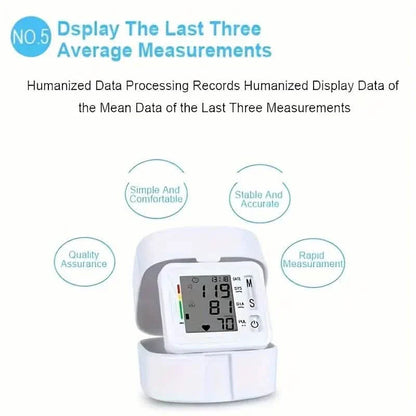 Wrist Blood Pressure Monitor with LCD Display, Adjustable Cuff with Irregular Heartbeat Detection