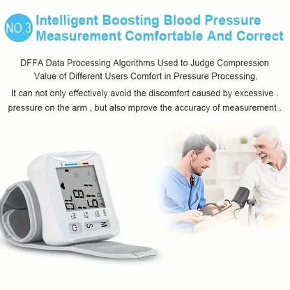 Wrist Blood Pressure Monitor with LCD Display, Adjustable Cuff with Irregular Heartbeat Detection