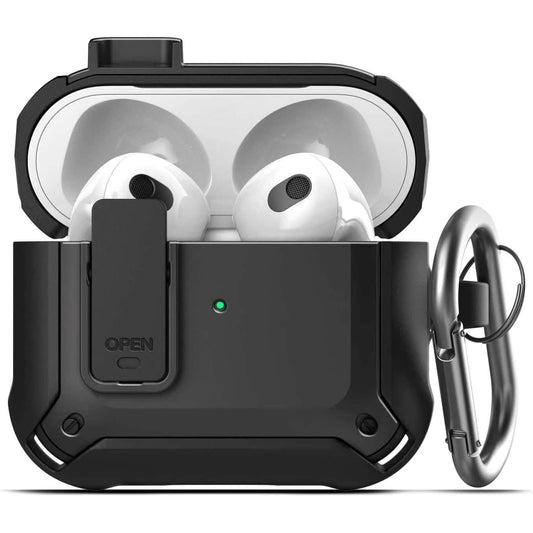 X-Armor for Airpods 3rd Generation Case with Locking Lid | Protective Carrying Pod with Carabiner Keychain (Airpods Gen 3)