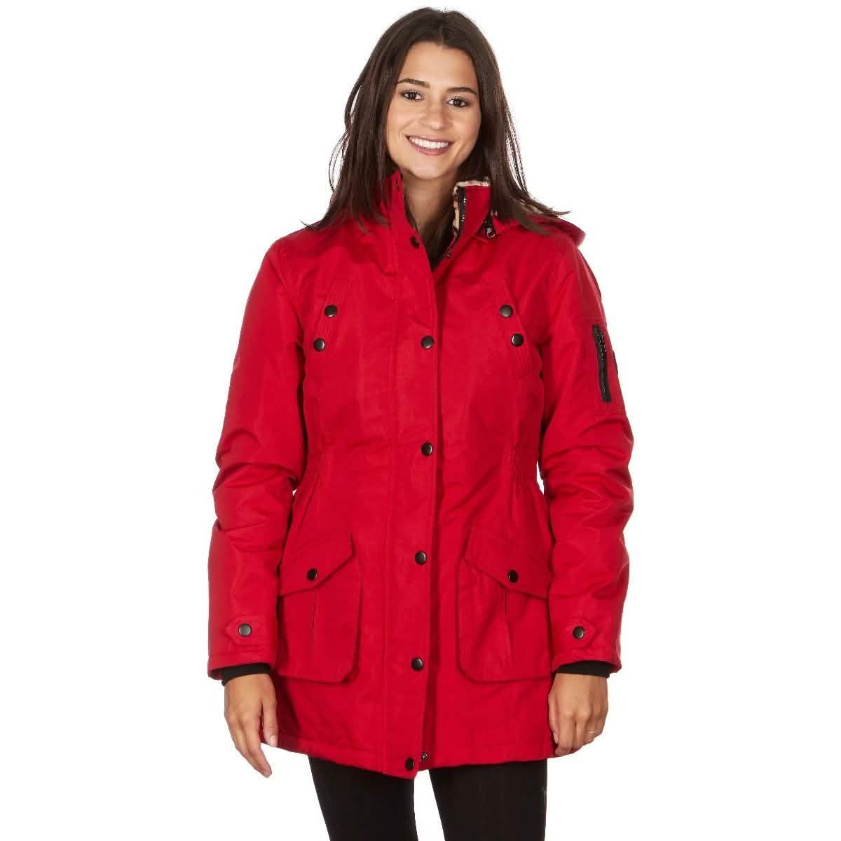 Yoki Women's Long Heavy Weight Coat with Leopard Sherpa Lining and Hood