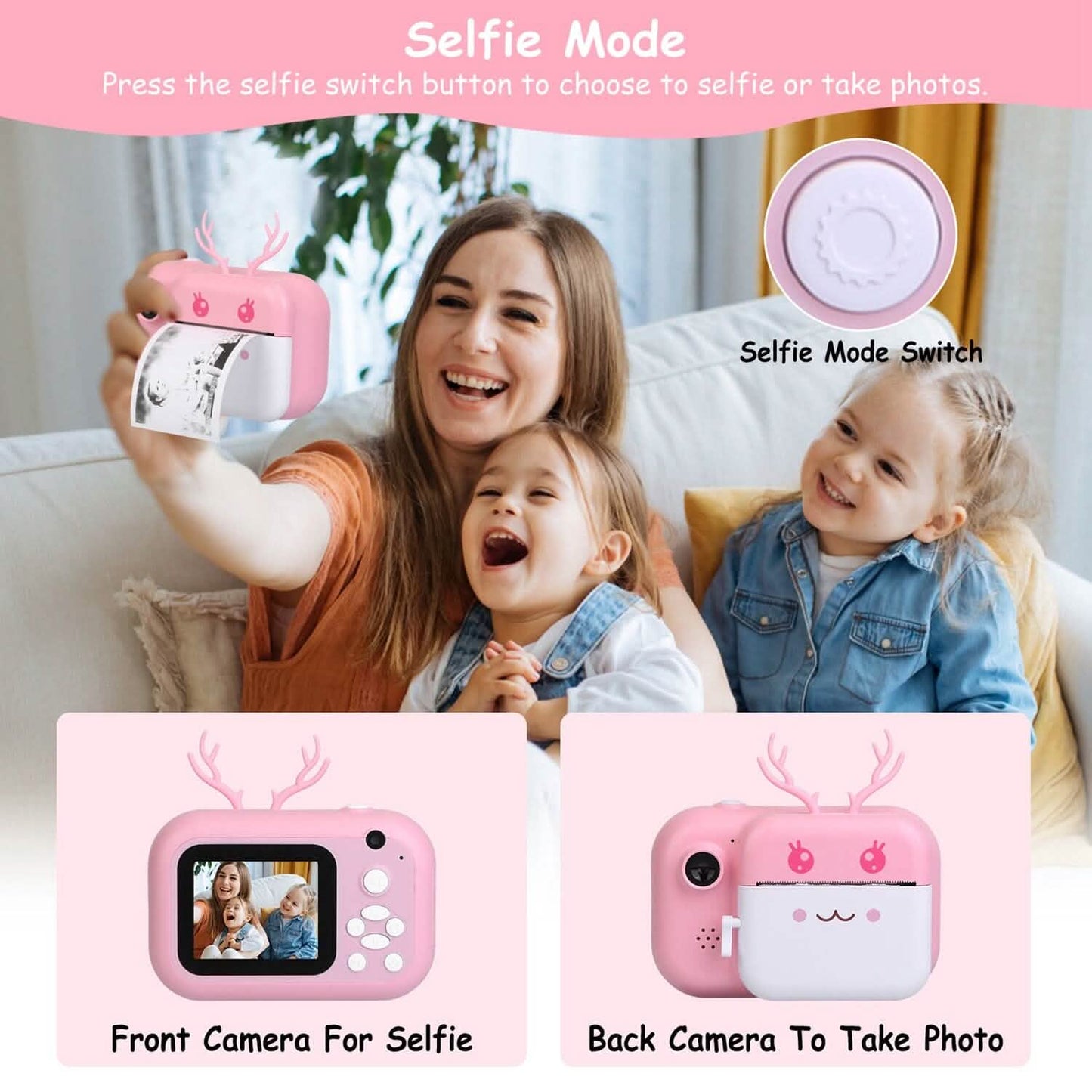 Zero Ink Selfie Camera 1080P HD Video Recorder with Dual Lens 3 Roll Print Papers