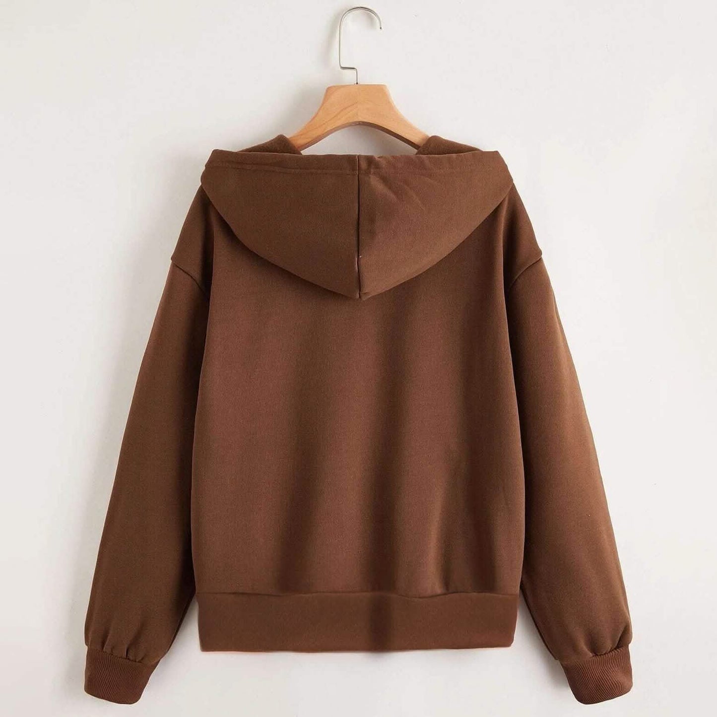 Zip Up Drop Shoulder Drawstring Hoodie