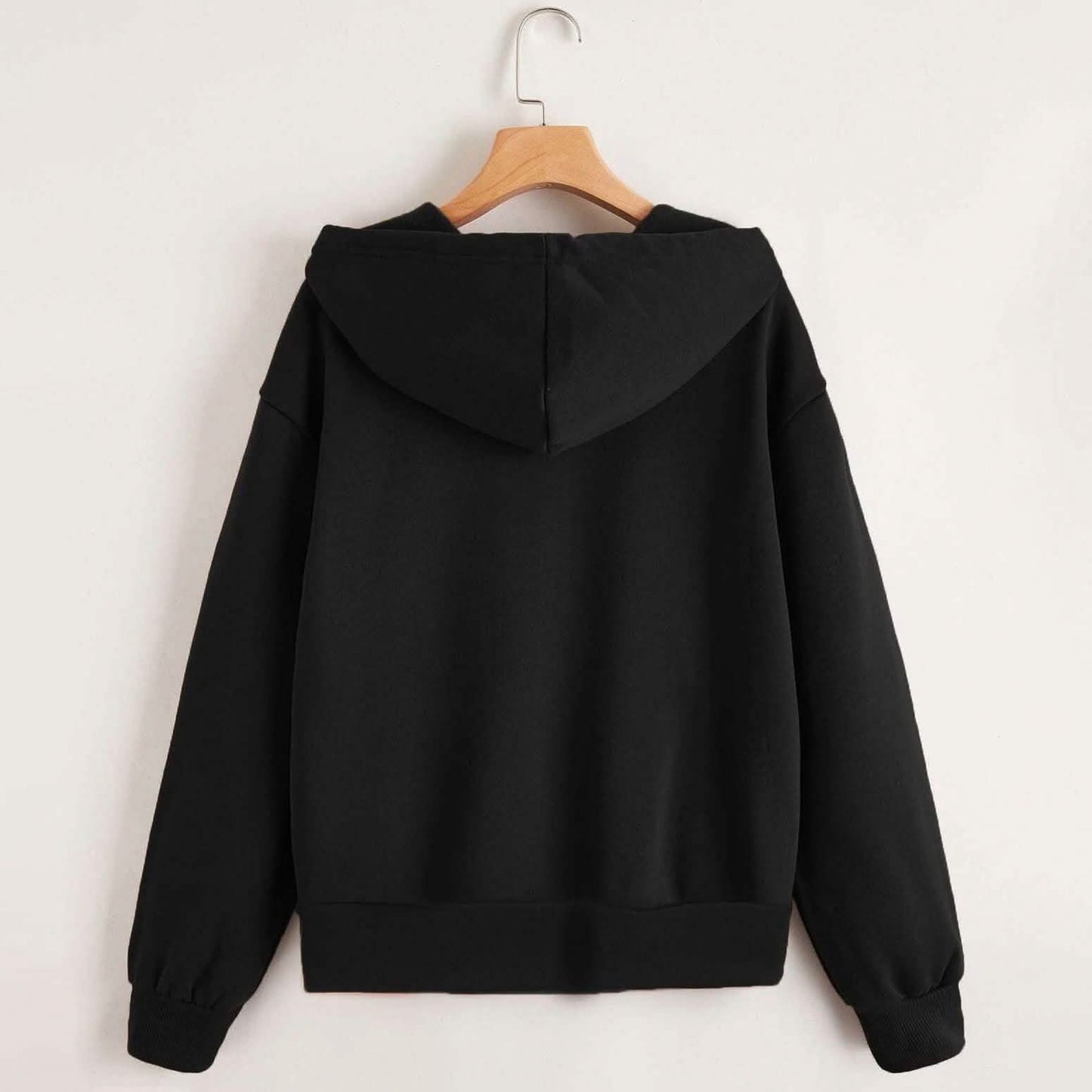 Zip Up Drop Shoulder Drawstring Hoodie