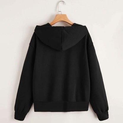 Zip Up Drop Shoulder Drawstring Hoodie